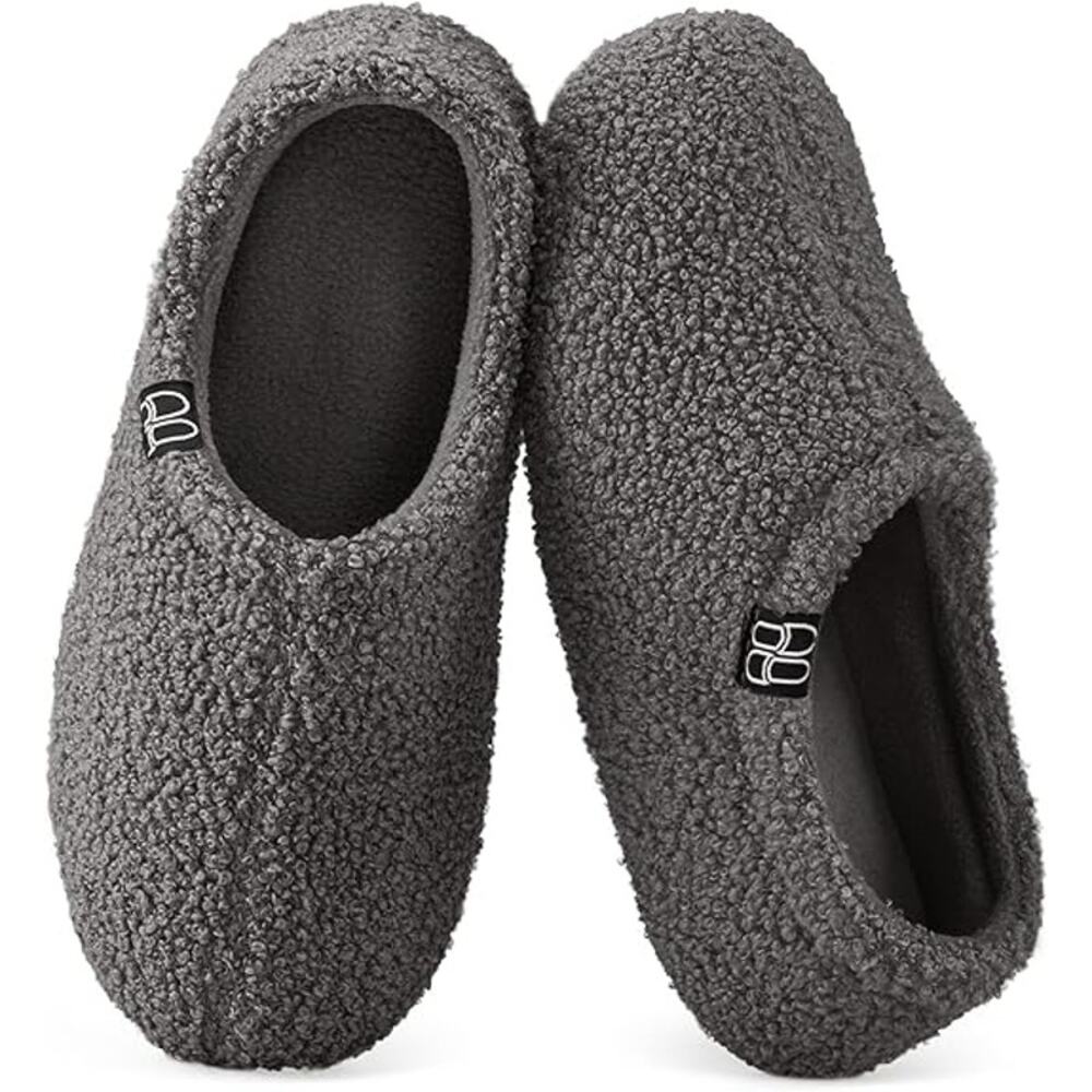 New HomeTop Womens Size 8.5 Gray Fuzzy Curly Fur Memory Foam Loafer Slippers